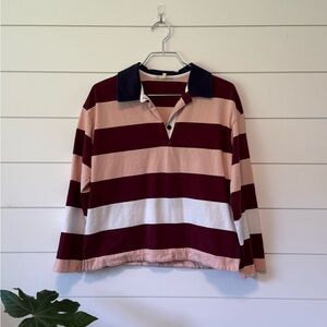 Madewell Burgundy and Pink Rugby Shirt Varsity Polo Spring Striped Size XS